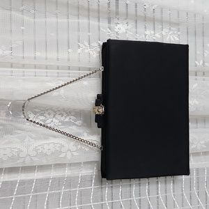 Vintage Midcentury 50's 60's Black Satin Formal Clutch Bag Purse W/ Jewel Closur